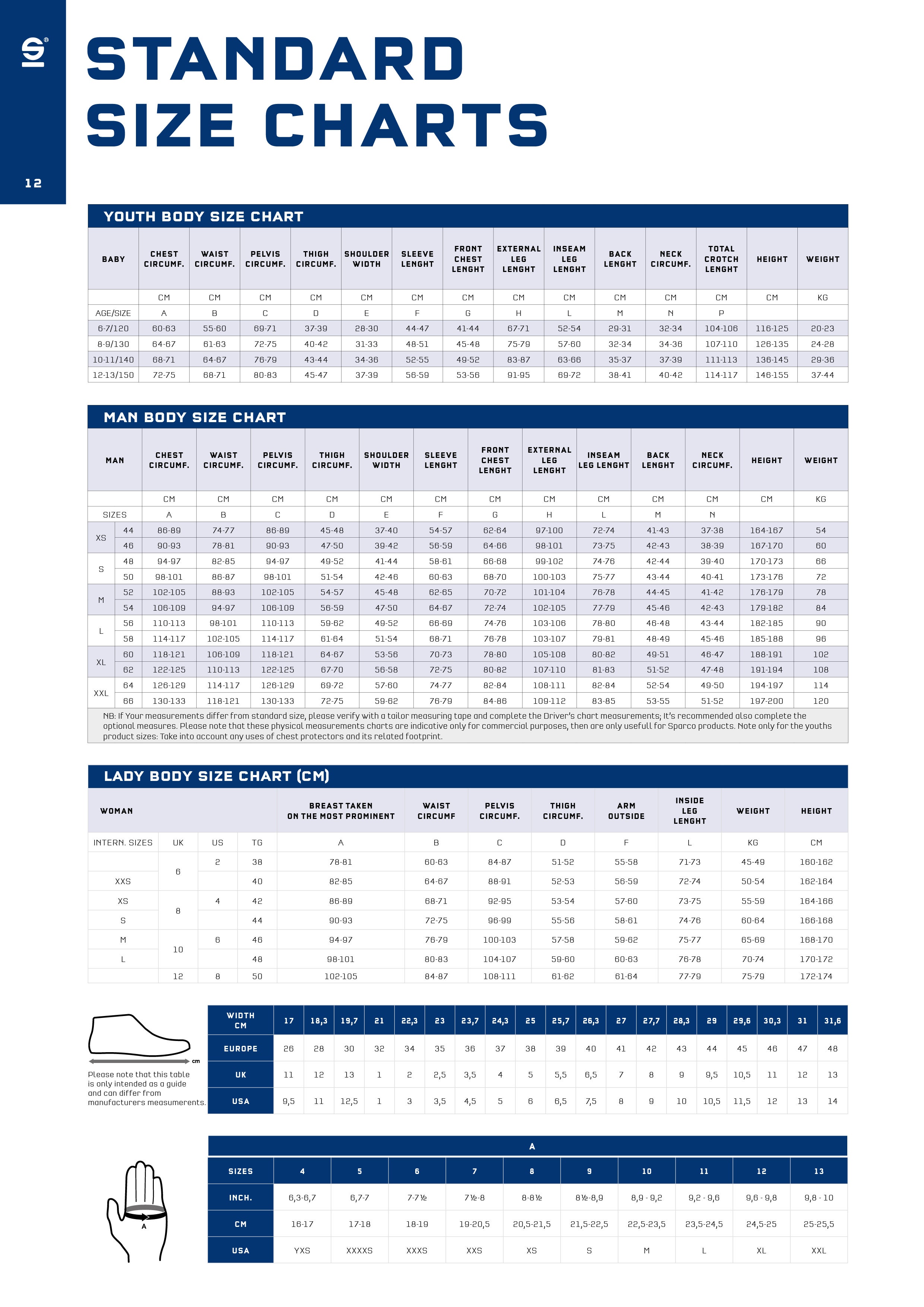 Sparco Suit Size Chart